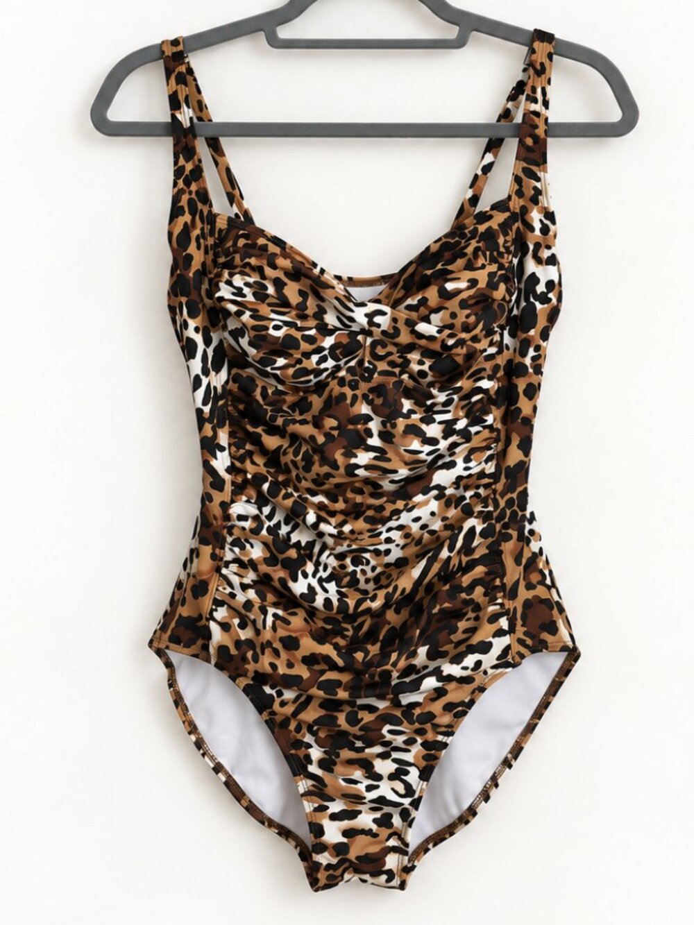 Jantzen Leopard Print Ruched Sweetheart One-Piece Swimsuit Size 12